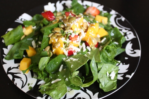 Summer Fruit & Spinach Salad with Lemon Cilantro Dressing